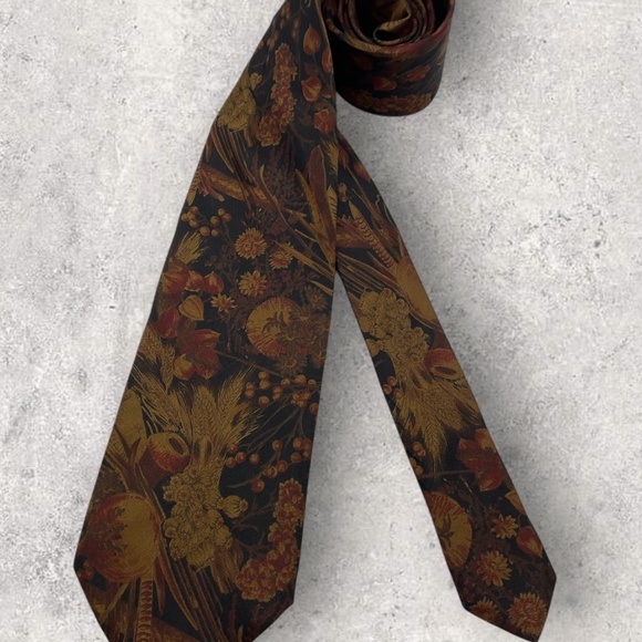 ERMENEGILDO ZEGNA Black/Burgundy/Beige Floral Leaf Silk LUXURY Tie ITALY - Picture 6 of 6